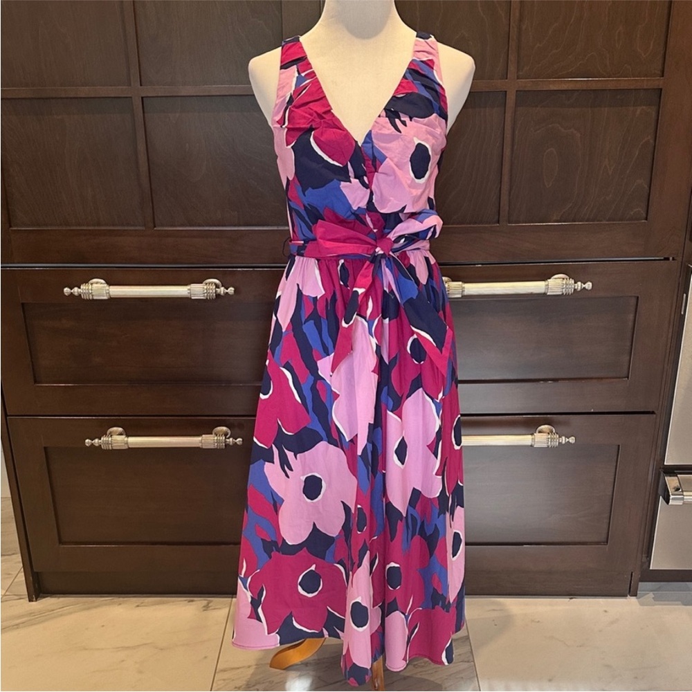 NWT! Banana Republic Purple Floral Poplin Shirred Dress - Picture 5 of 8